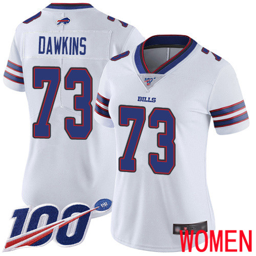 Women Buffalo Bills 73 Dion Dawkins White Vapor Untouchable Limited Player 100th Season NFL Jersey